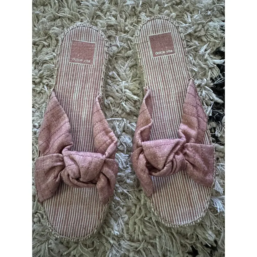 Dolce Vita Benicia Blush Linen Knot Espadrille Flat Slide Sandal Size 7.5